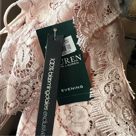 NWT RALPH LAUREN Lace Pink Rose Flutter V Neck Full-Length Evening Dress Size 2 - Picture 10 of 12